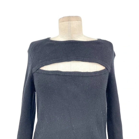 Torn by Ronny Kobo Cut Out‎ Neckline Black Long Sleeve Ribbed Sweater Size Large - Picture 4 of 8